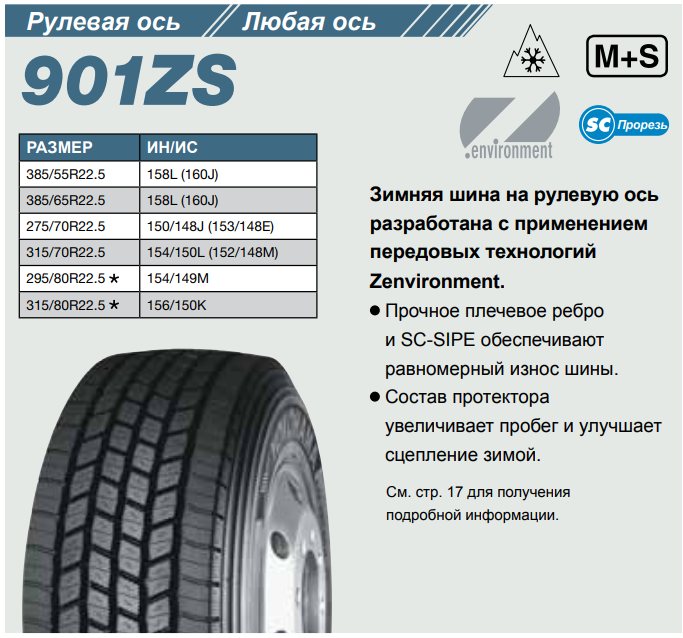 Грузовая шина Yokohama 901ZS 275/70 R22.5 150/148J, рулевая ось